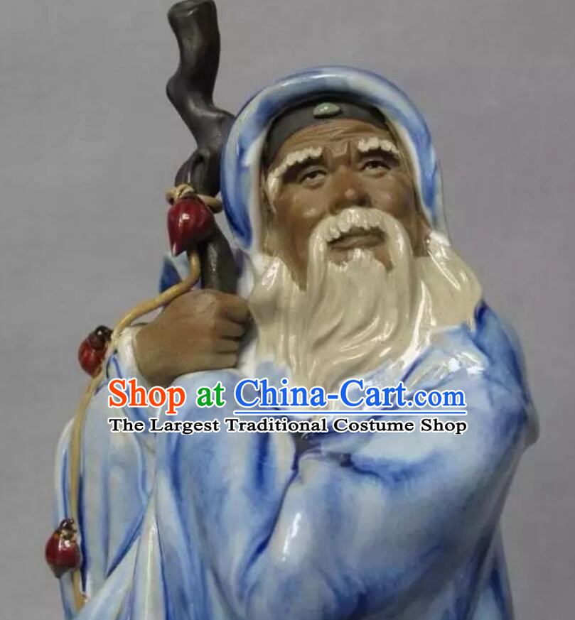 Chinese Handmade Historic Figure Statue Shi Wan Ceramics Blue Su Wu Feeding Sheep