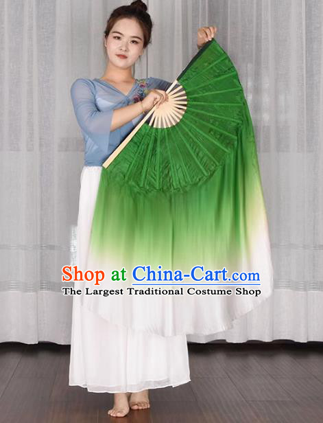 Handmade Double Side Red and Green Fan China Classical Dance Ribbon Fan Jiaozhou Yangko Dance Silk Fan