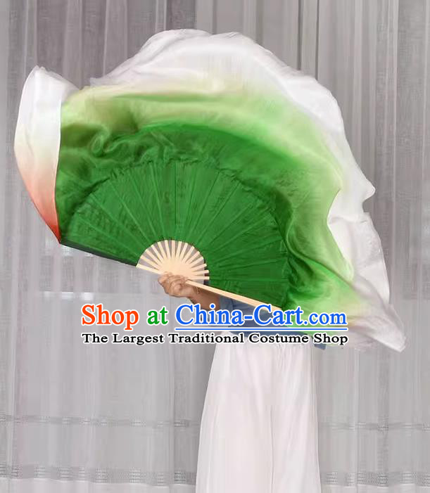 Handmade Double Side Red and Green Fan China Classical Dance Ribbon Fan Jiaozhou Yangko Dance Silk Fan