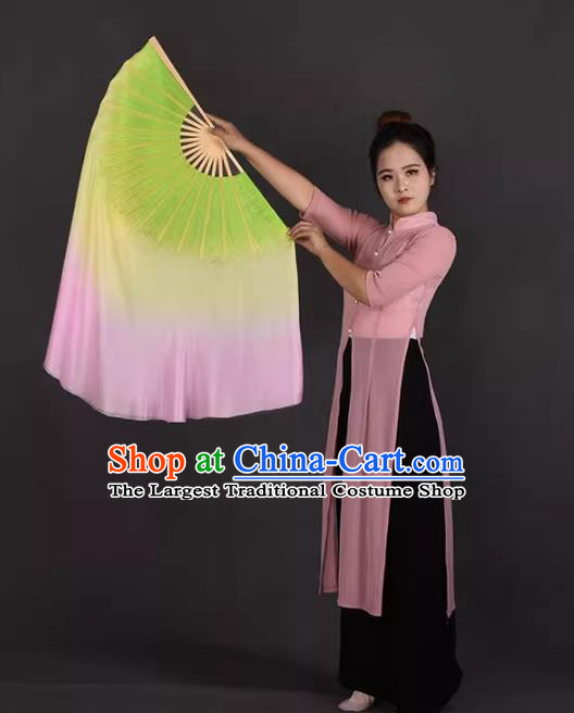 China Classical Dance Pink Ribbon Fan Jiaozhou Yangko Dance Silk Fan Handmade Double Side Fan
