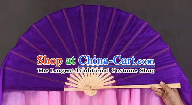 China Jiaozhou Yangko Dance Fan Handmade Gradient Purple to Pink Silk Fan Classical Dance Ribbon Fan