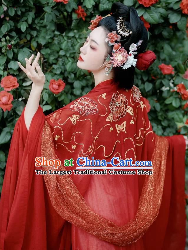 China Tang Dynasty Court Empress Costumes Ancient Goddess Red Dress Clothing