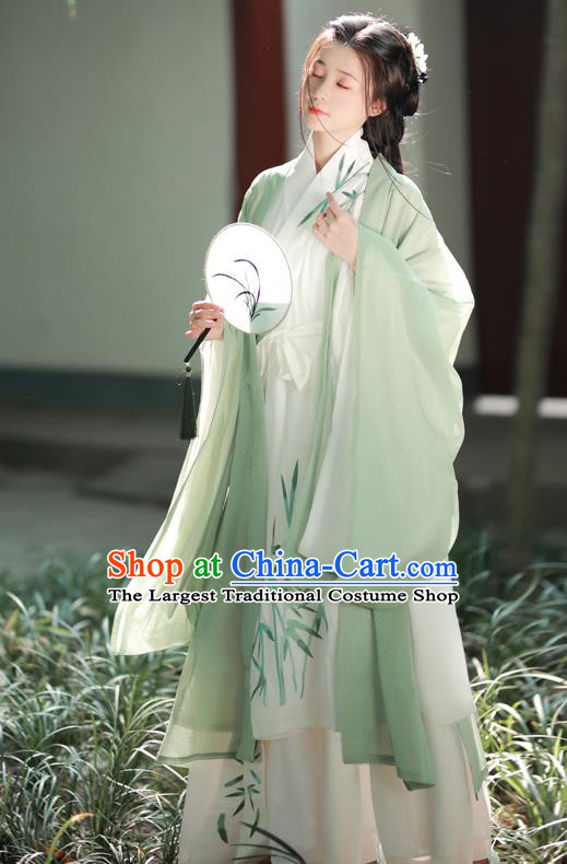 China Ancient Noble Woman Green Dress Clothing Wei Jin Dynasty Young Lady Costumes