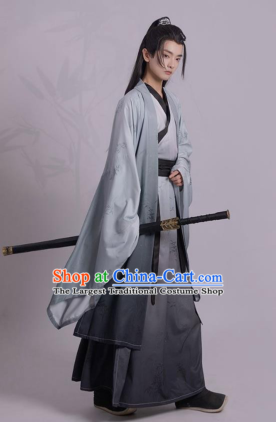 China Male Hanfu Jin Dynasty Young Childe Clothing Ancient Swordsman Printing Costumes