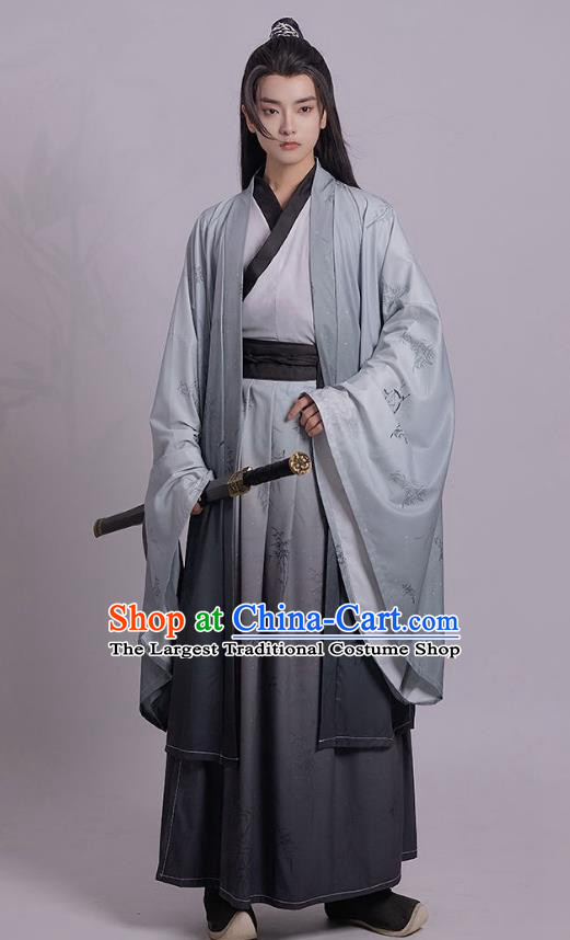 China Male Hanfu Jin Dynasty Young Childe Clothing Ancient Swordsman Printing Costumes