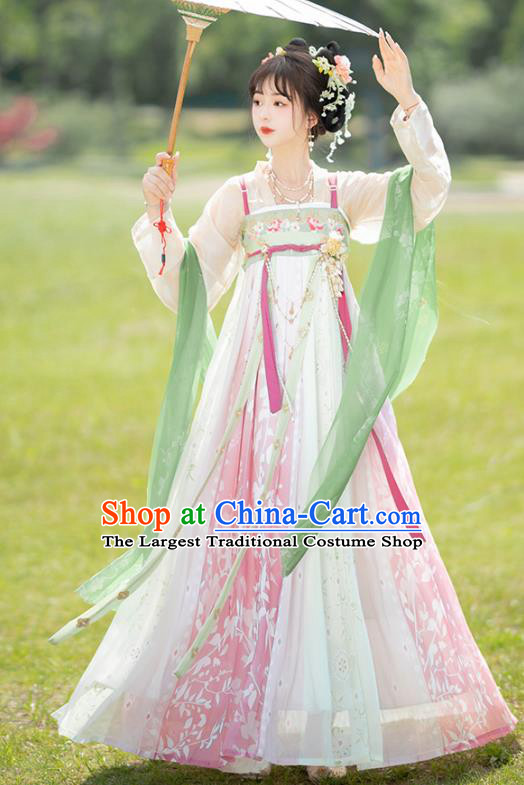 China Ancient Flower Fairy Costumes Traditional Woman Hanfu Dress Tang Dynasty Young Lady Clothing
