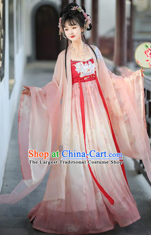 China Traditional Fairy Pink Hanfu Dress Tang Dynasty Young Lady Clothing Ancient Royal Princess Costumes