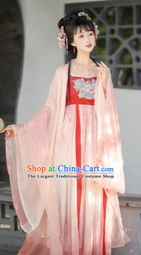 China Traditional Fairy Pink Hanfu Dress Tang Dynasty Young Lady Clothing Ancient Royal Princess Costumes