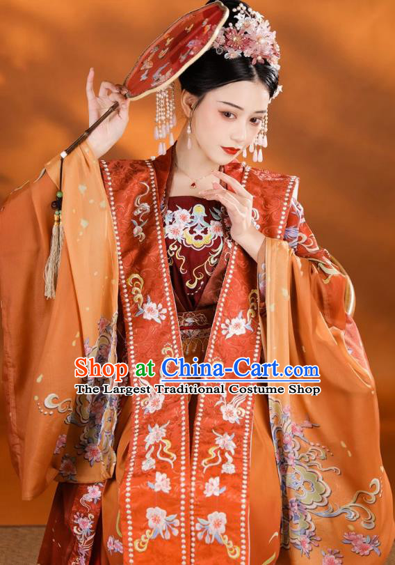 China Ancient Royal Empress Costumes Traditional Wedding Red Hanfu Dress Song Dynasty Imperial Consort Clothing