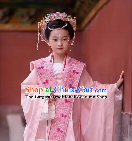 Chinese Children Pink Hanfu Dress Ancient Empress Costumes Song Dynasty Princess Clothing