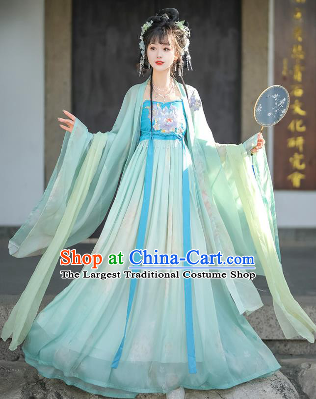 China Traditional Woman Green Hanfu Dress Tang Dynasty Young Lady Clothing Ancient Royal Princess Costumes