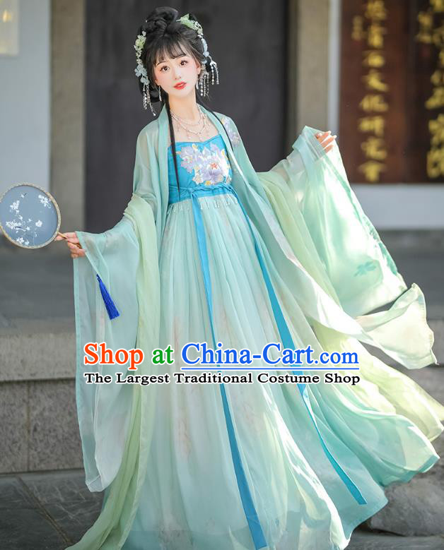 China Traditional Woman Green Hanfu Dress Tang Dynasty Young Lady Clothing Ancient Royal Princess Costumes
