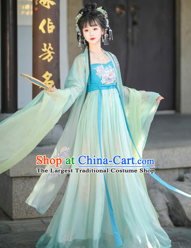 China Traditional Woman Green Hanfu Dress Tang Dynasty Young Lady Clothing Ancient Royal Princess Costumes