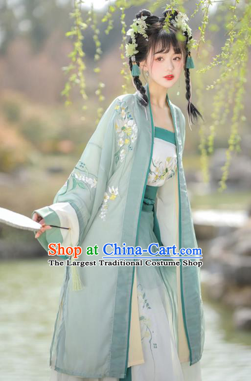 China Ancient Country Lady Costumes Traditional Green Hanfu Dresses Song Dynasty Woman Clothing