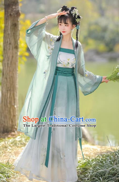 China Ancient Country Lady Costumes Traditional Green Hanfu Dresses Song Dynasty Woman Clothing