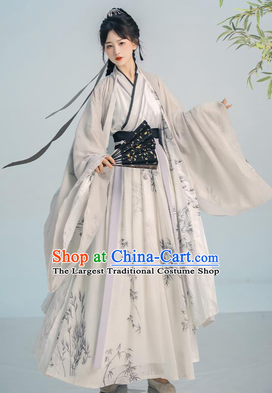 China Ancient Scholar Garments Costumes Traditional Wuxia Printing Bamboo Hanfu Song Dynasty Swordsman Clothing