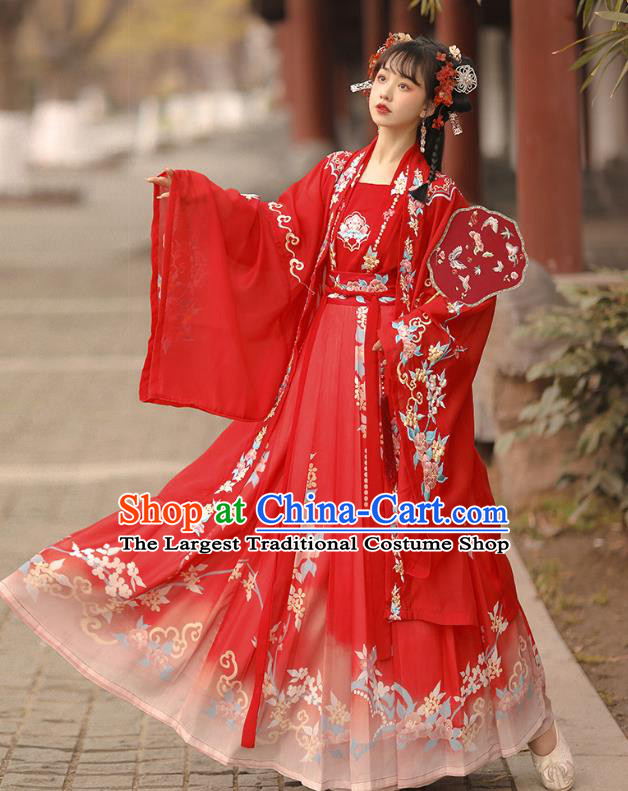 China Traditional Wedding Red Hanfu Dress Song Dynasty Bride Clothing Ancient Princess Garments Costumes