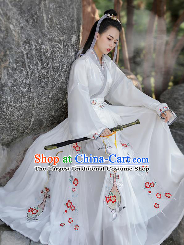 China Ancient Swordsman Garments Costumes Traditional White Ruqun Hanfu Jin Dynasty Young Childe Clothing