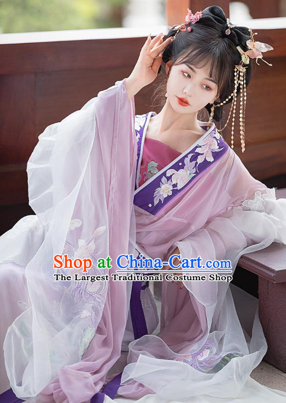 Traditional Woman Hanfu Dress China Jin Dynasty Princess Costumes Ancient Goddess Purple Clothing