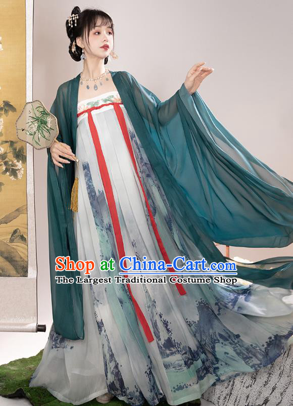 China Tang Dynasty Princess Costumes Ancient Noble Lady Clothing Traditional Woman Ruqun Printing Hanfu Dress