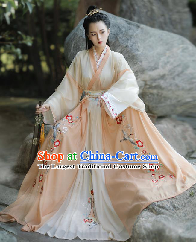 China Traditional Woman Ruqun Orange Hanfu Dress Jin Dynasty Female Swordsman Costumes Ancient Heroine Clothing