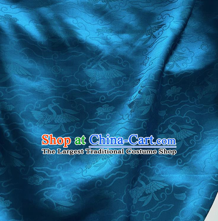 Peacock Blue Jacquard Satin Fabric China Traditional Wild Goose Hold Reed Design Material Cheongsam Cloth Classical Mulberry Silk