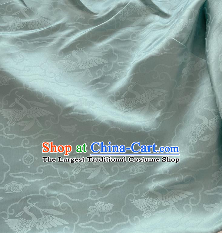Cyan Jacquard Satin Fabric China Classical Mulberry Silk Traditional Wild Goose Hold Reed Design Material Cheongsam Cloth