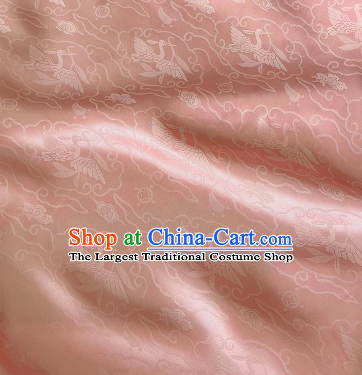 Shell Pink China Cheongsam Cloth Jacquard Satin Fabric Classical Mulberry Silk Traditional Wild Goose Hold Reed Design Material