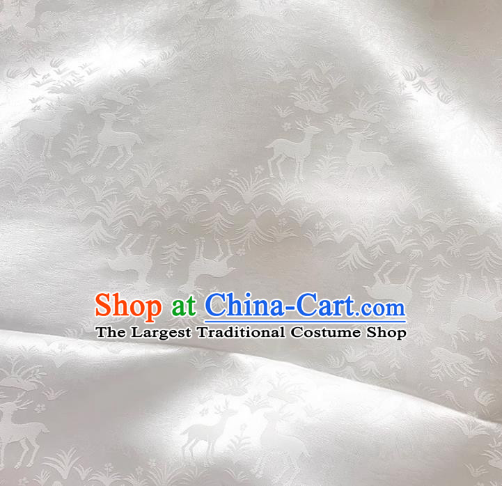 White China Classical Cheongsam Cloth Jacquard Satin Mulberry Silk Traditional Deer Design Fabric