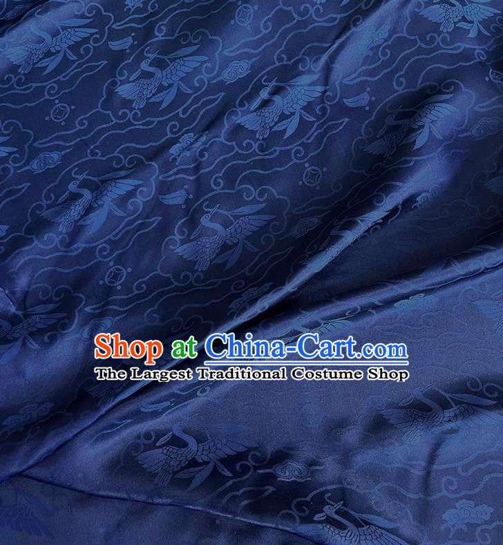 Navy China Classical Wild Goose Hold Reed Pattern Cheongsam Cloth Traditional Design Mulberry Silk Jacquard Satin Fabric