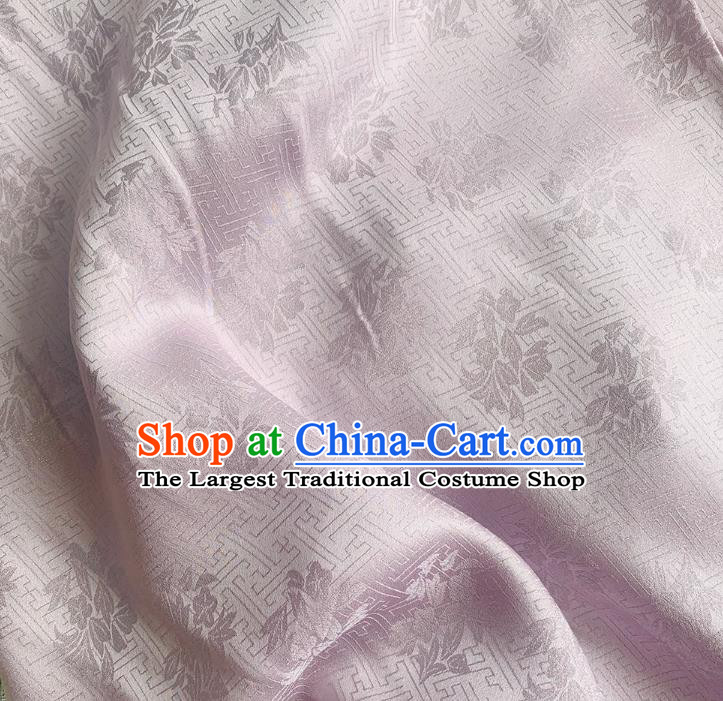 Light Purple China Hanfu Fabric Traditional Jacquard Crepe Mulberry Silk Classical Trumpet Creeper Pattern Cloth