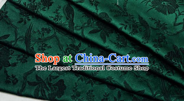 Atrovirens China Classical Flower Bird Pattern Design Cloth Cheongsam Drapery Traditional Brocade Fabric