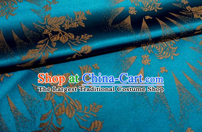 Peacock Blue China Traditional Brocade Fabric Classical Flowers Pattern Design Cloth Tibetan Dress Drapery