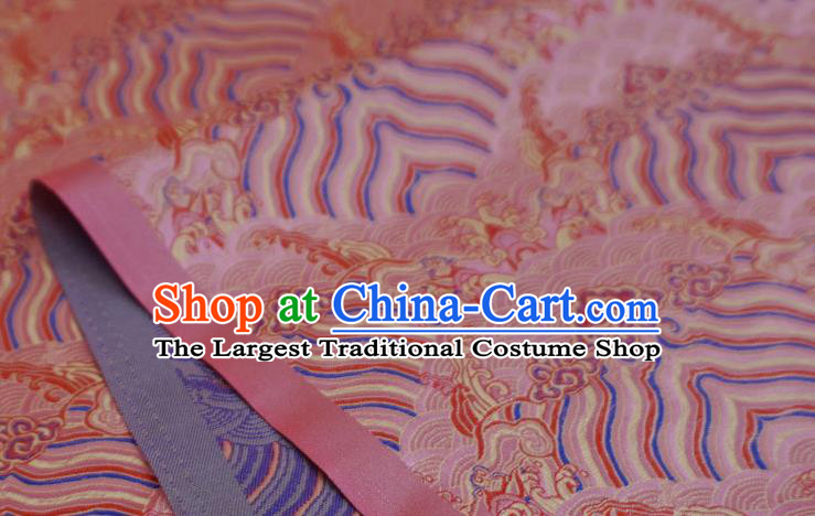 Pink China Ancient Dress Drapery Traditional Brocade Fabric Classical Waves Pattern Design Cloth
