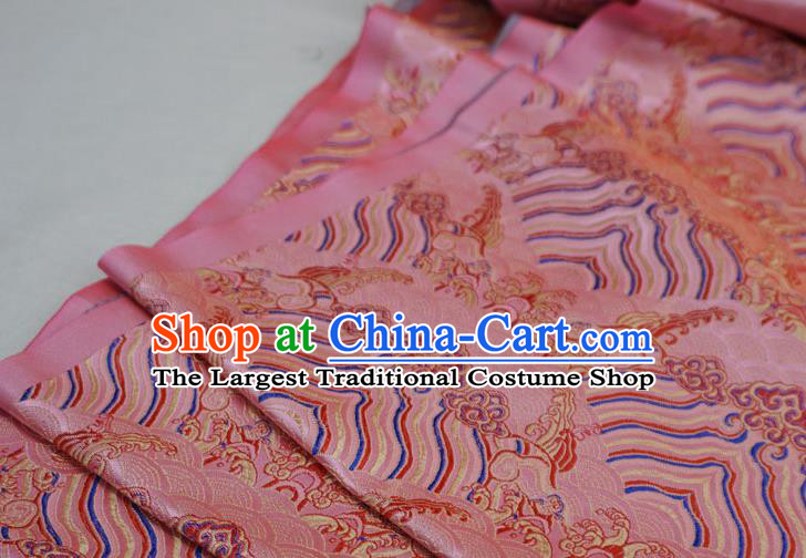 Pink China Ancient Dress Drapery Traditional Brocade Fabric Classical Waves Pattern Design Cloth