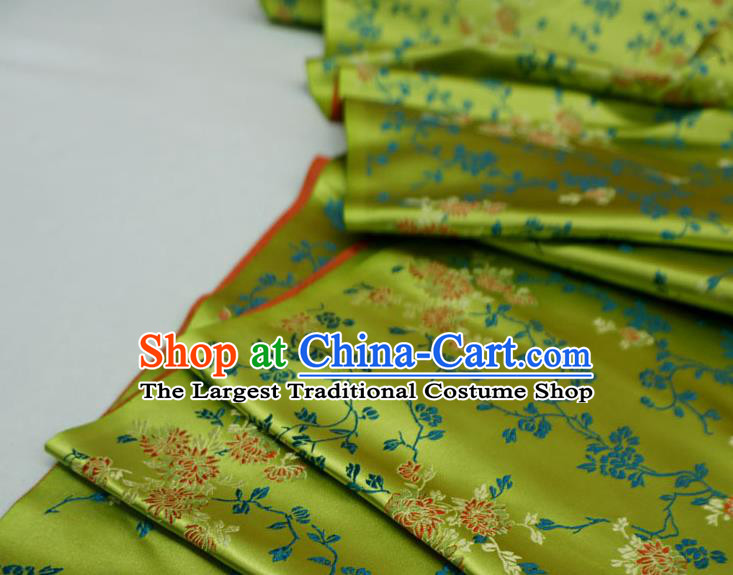 Lime China Classical Chrysanthemum Pattern Design Cloth Cheongsam Drapery Traditional Brocade Fabric