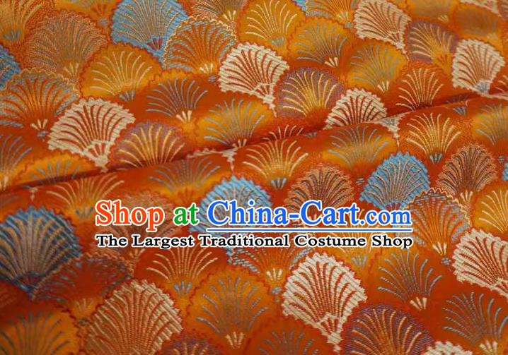 Orange China Traditional Brocade Fabric Classical Pine Needle Pattern Design Cloth Cheongsam Drapery