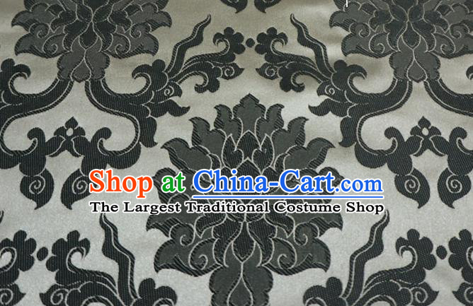 Grey China Traditional Brocade Fabric Classical Passion Flower Pattern Design Cloth Tibetan Dress Drapery