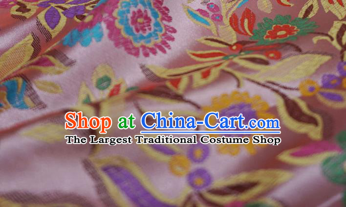 Peach Pink China Cheongsam Drapery Traditional Brocade Fabric Classical Flowers Pattern Design Cloth