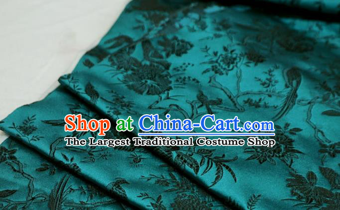 Peacock Green China Tang Suit Drapery Traditional Brocade Fabric Classical Flower Bird Pattern Design Cloth