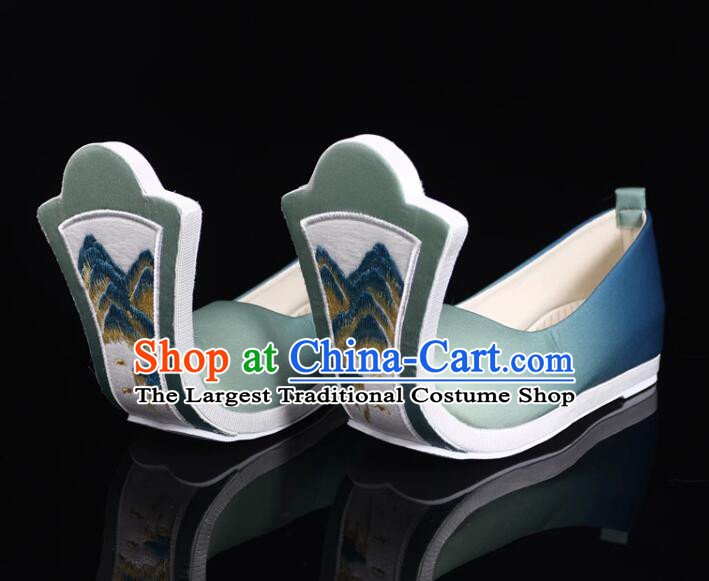 China Tang Dynasty Princess Shoes Traditional Hanfu Shoes Handmade Turquoise Shoes