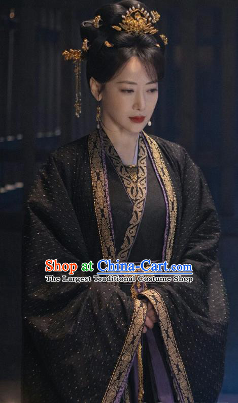 China Royal Rani Hanfu Costume TV Series New Life Begins Zhan Fang Ru Clothing Ancient Court Consort Black Dress