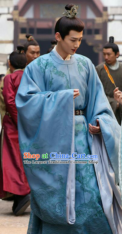 China TV Series New Life Begins Yin Zheng Clothing Ancient Young Lord Blue Hanfu Robes Royal Prince Costumes
