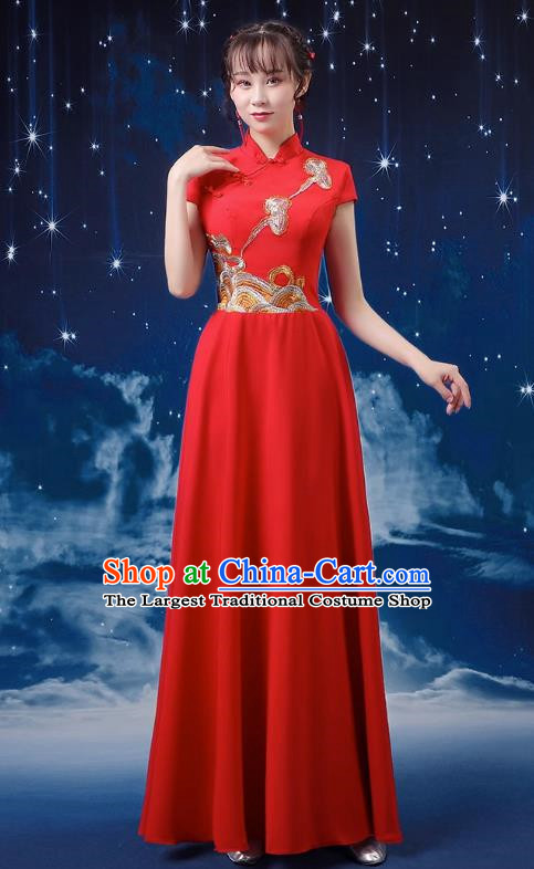 Red Choir Performance Clothing Women Long Skirt Conductor Dress Poetry Recitation Stage Performance Clothing