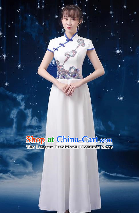 White Choir Costume Female Long Skirt Conductor Dress Poetry Recitation Stage Performance Costume
