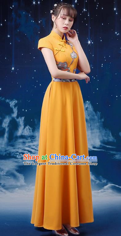 Orange Choir Performance Clothing Women Long Skirt Conductor Dress Poetry Recitation Stage Performance Clothing