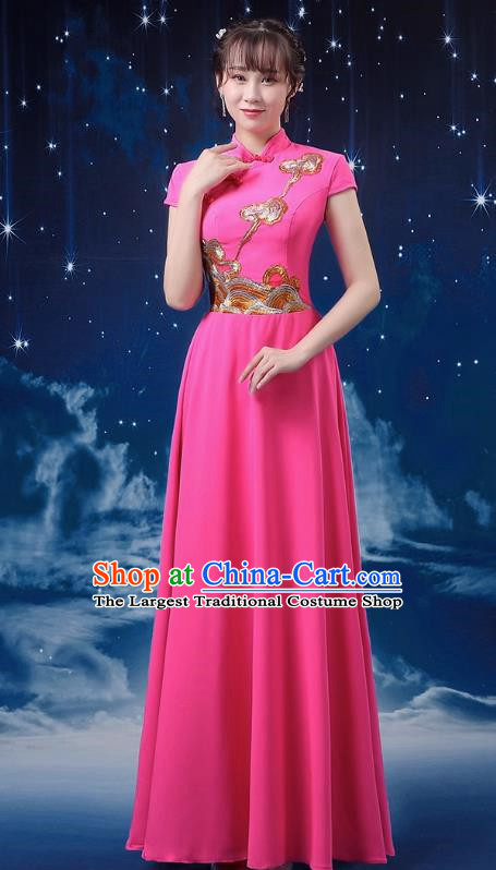 Rose Red Choir Costume Female Long Skirt Conductor Dress Poetry Recitation Stage Performance Costume