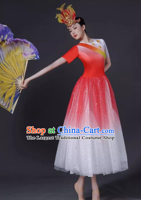 Opening Dance Big Swing Skirt Female Modern Dance Costume Chinese Chorus Dancer Performance Costume In The Lights
