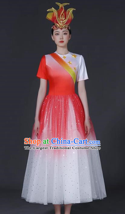 Opening Dance Big Swing Skirt Female Modern Dance Costume Chinese Chorus Dancer Performance Costume In The Lights