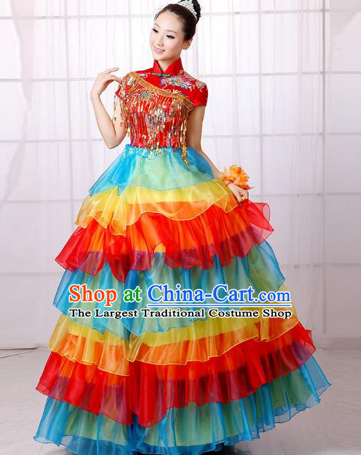 Two Color Opening Dance Costume Performance Costume Large Swing Skirt Flower Blooming Prosperity Dance Costume Stage Costume